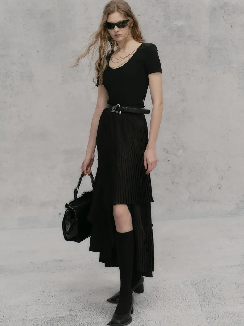 Three-dimensional Pleated Splicing Slit Skirt