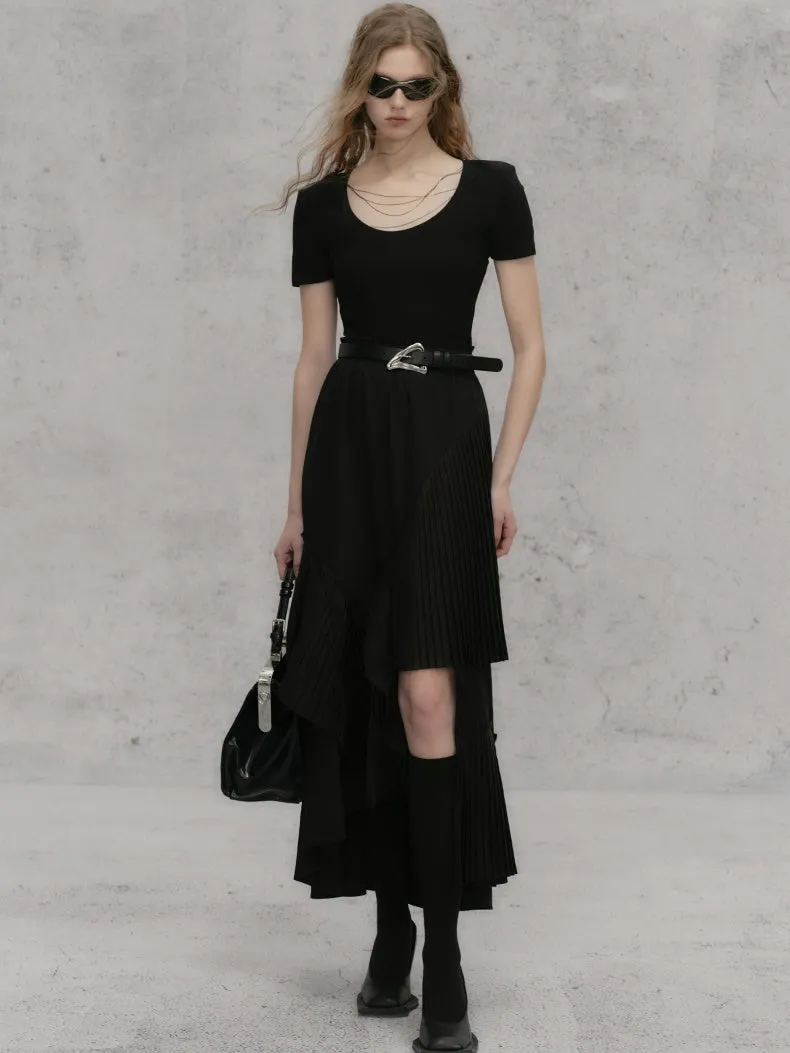 Three-dimensional Pleated Splicing Slit Skirt