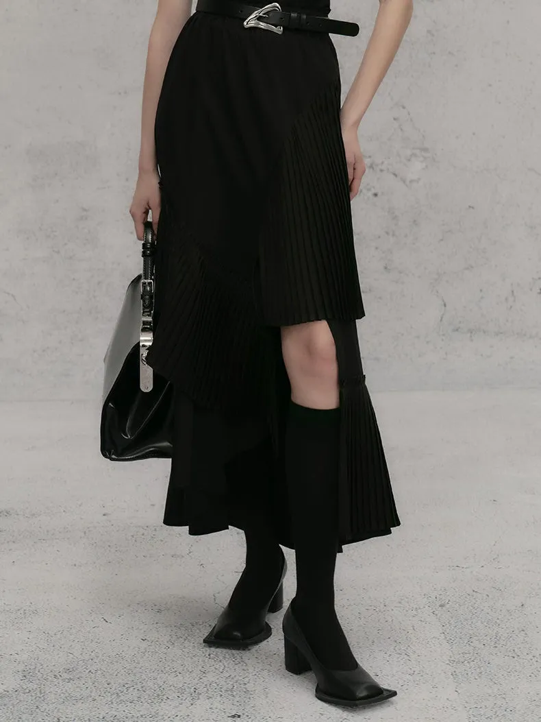 Three-dimensional Pleated Splicing Slit Skirt