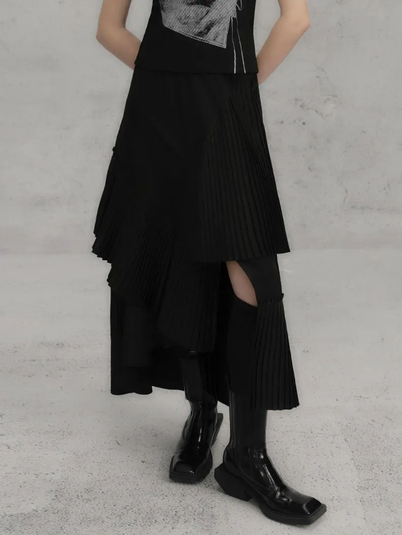 Three-dimensional Pleated Splicing Slit Skirt
