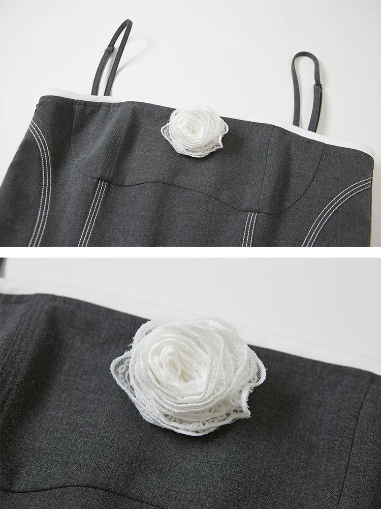 Three-dimensional Rose Brooch Sling Dress