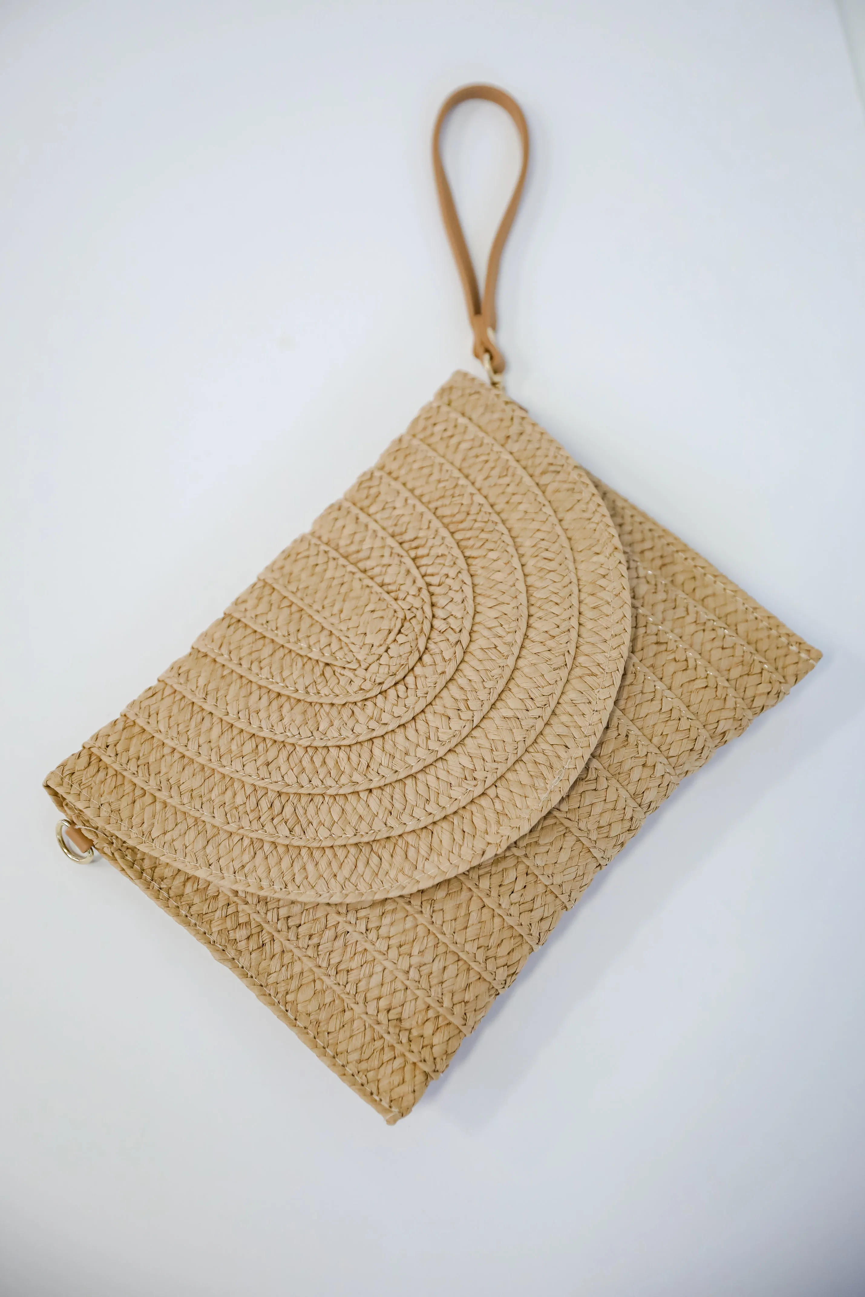 Tidal Waves Taupe Straw Clutch