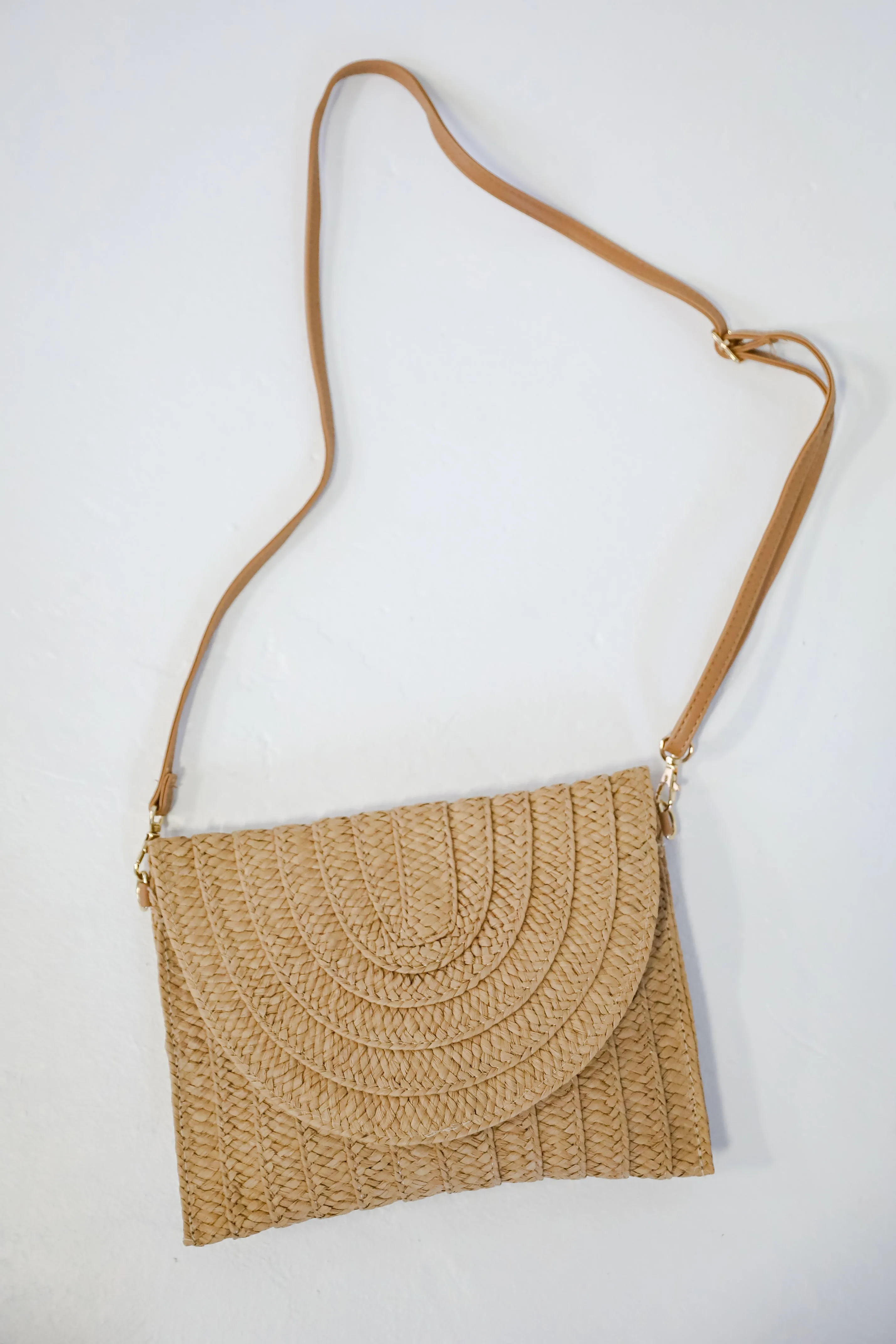 Tidal Waves Taupe Straw Clutch
