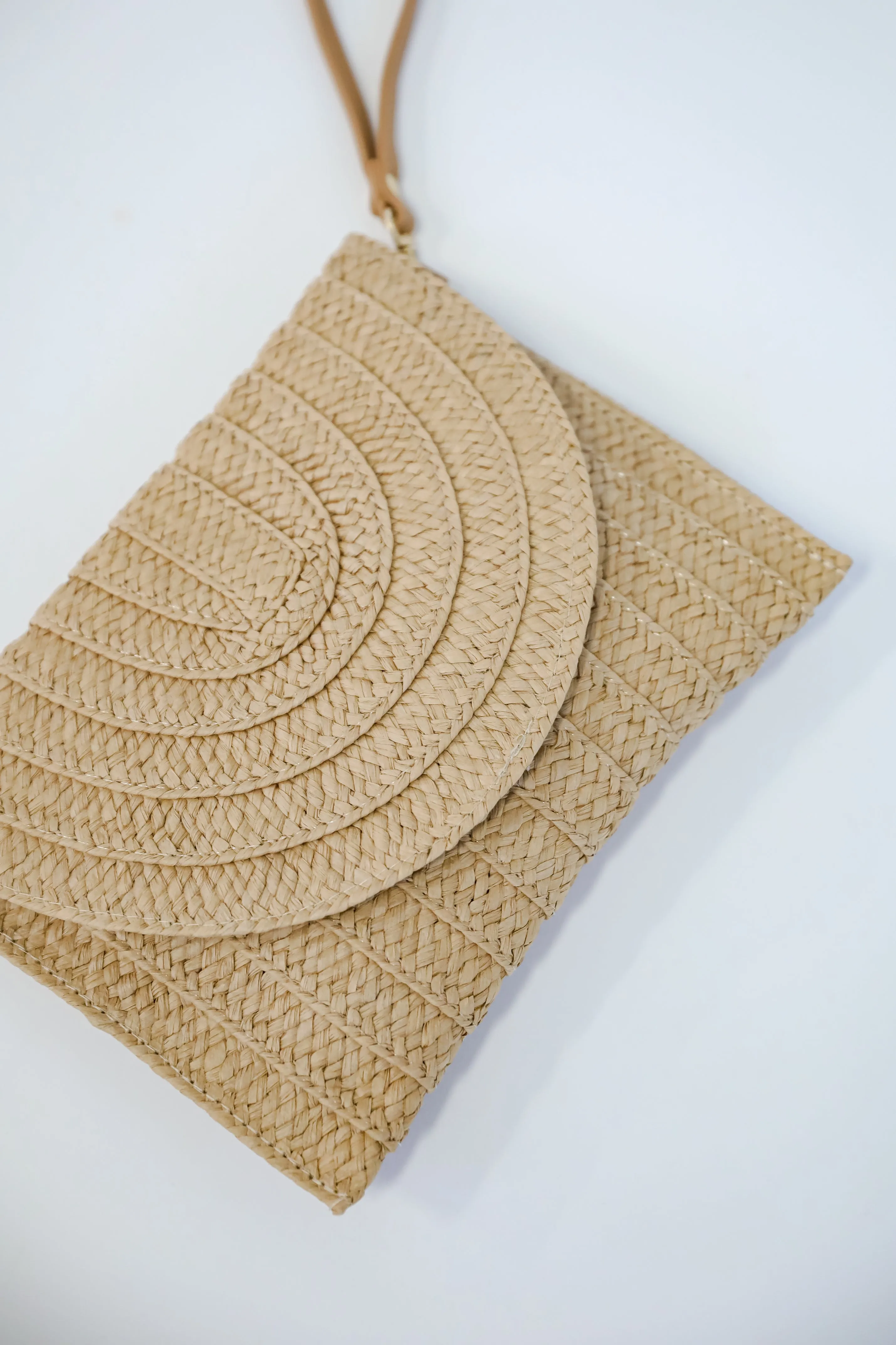Tidal Waves Taupe Straw Clutch