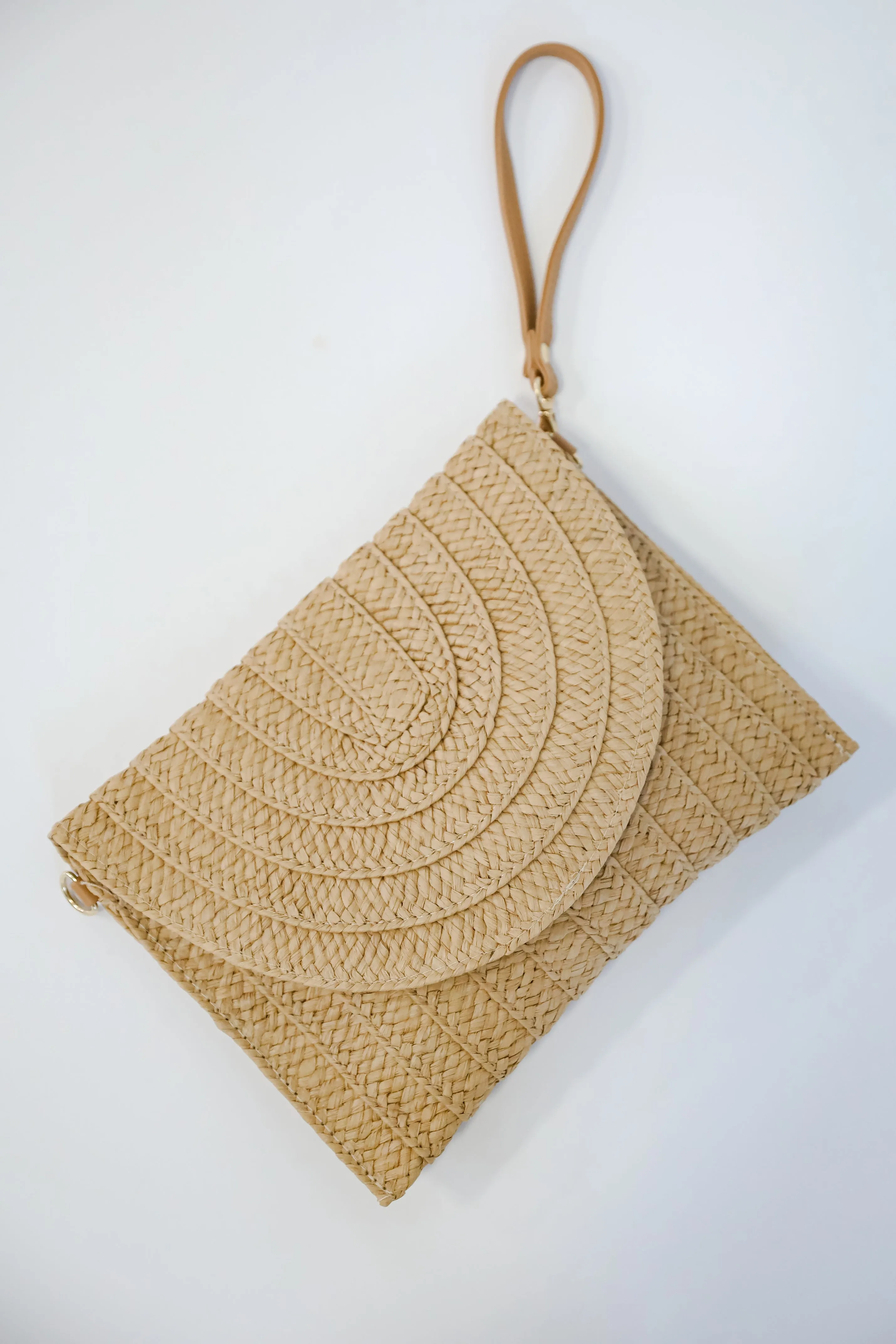 Tidal Waves Taupe Straw Clutch