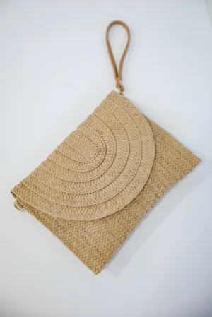 Tidal Waves Taupe Straw Clutch