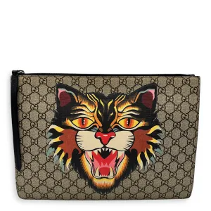Tiger Pouch Brown in Coated Canvas, Silver hardware