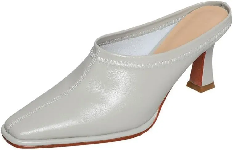 TinaCus Women's Genuine Leather Handmade Closed Toe Mid Spool Heel Sexy Slipers Pumps Shoes