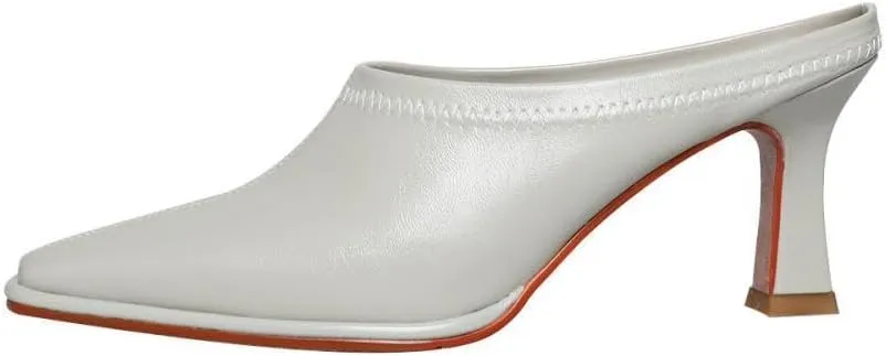 TinaCus Women's Genuine Leather Handmade Closed Toe Mid Spool Heel Sexy Slipers Pumps Shoes
