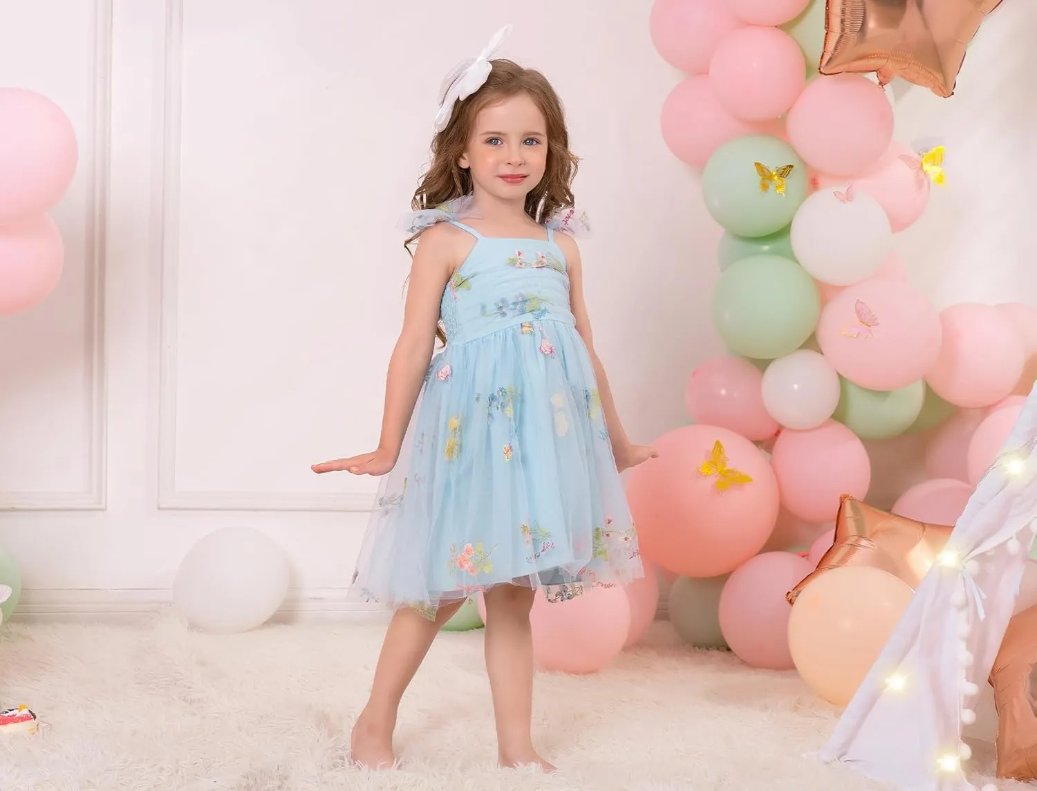 Toddler Baby Girl 1st Birthday Outfit Summer Sundress Clothes Rainbow Floral Tulle Tutu Dress Cake Smash Photoshoot