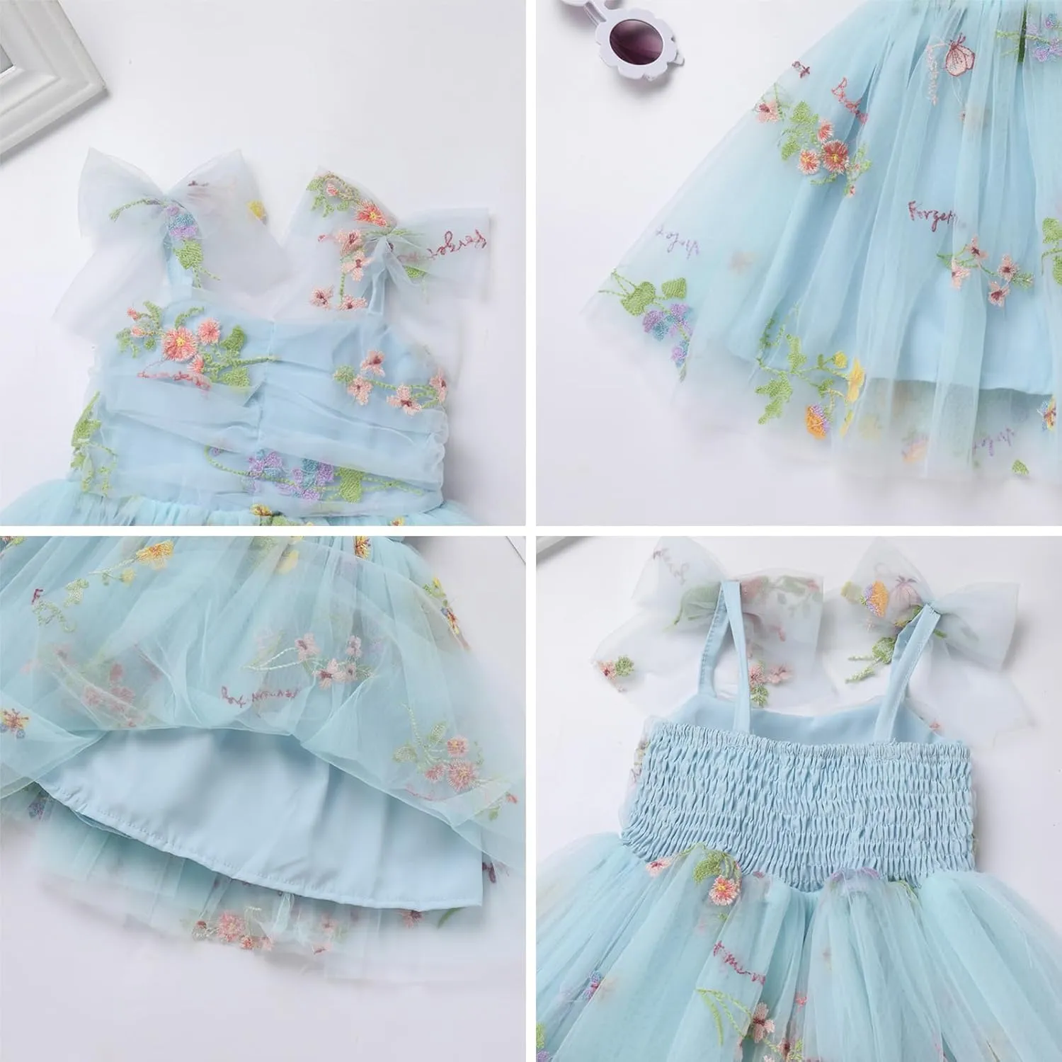 Toddler Baby Girl 1st Birthday Outfit Summer Sundress Clothes Rainbow Floral Tulle Tutu Dress Cake Smash Photoshoot