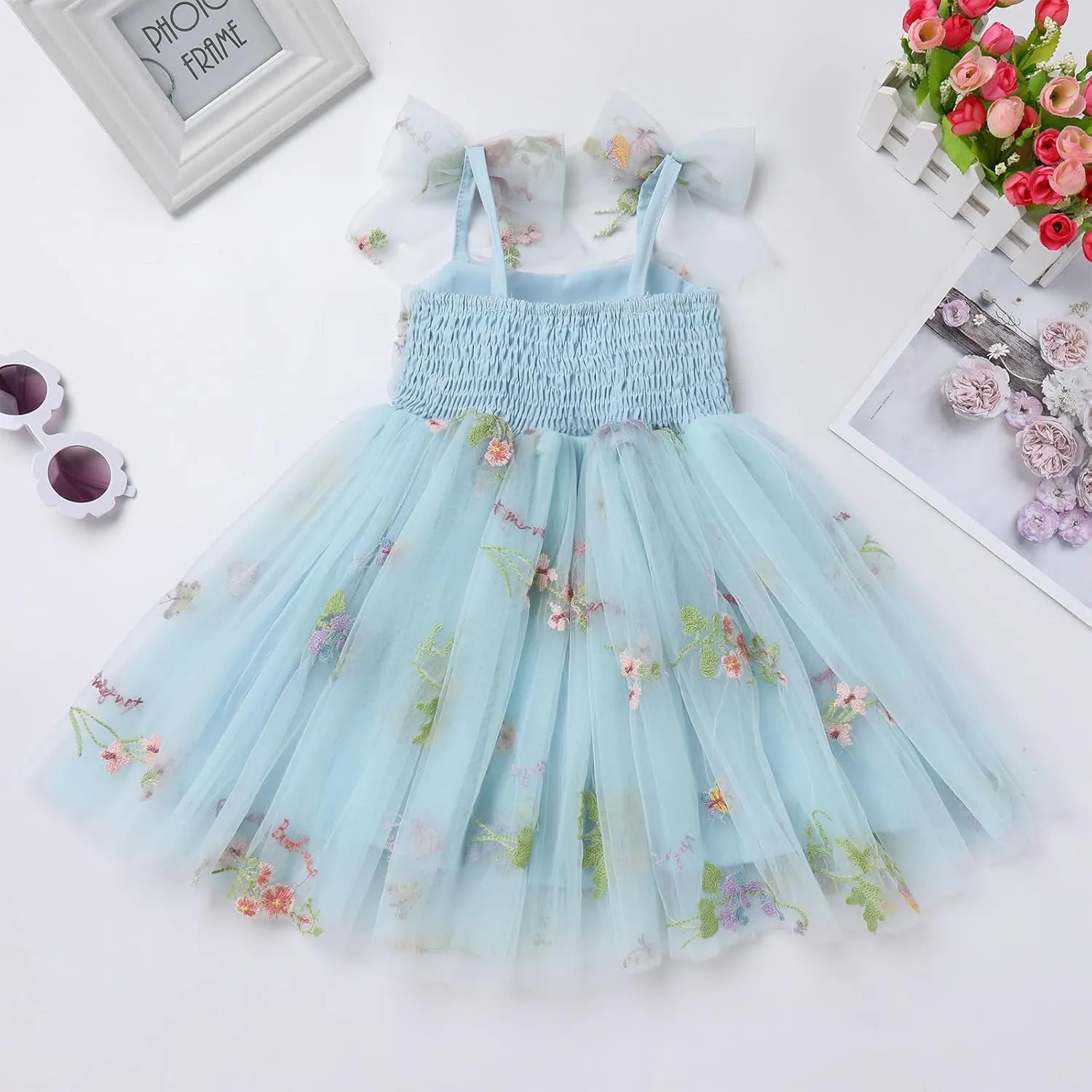 Toddler Baby Girl 1st Birthday Outfit Summer Sundress Clothes Rainbow Floral Tulle Tutu Dress Cake Smash Photoshoot