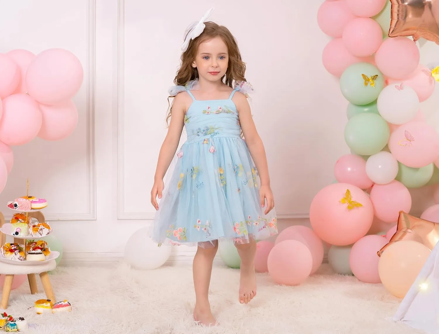 Toddler Baby Girl 1st Birthday Outfit Summer Sundress Clothes Rainbow Floral Tulle Tutu Dress Cake Smash Photoshoot