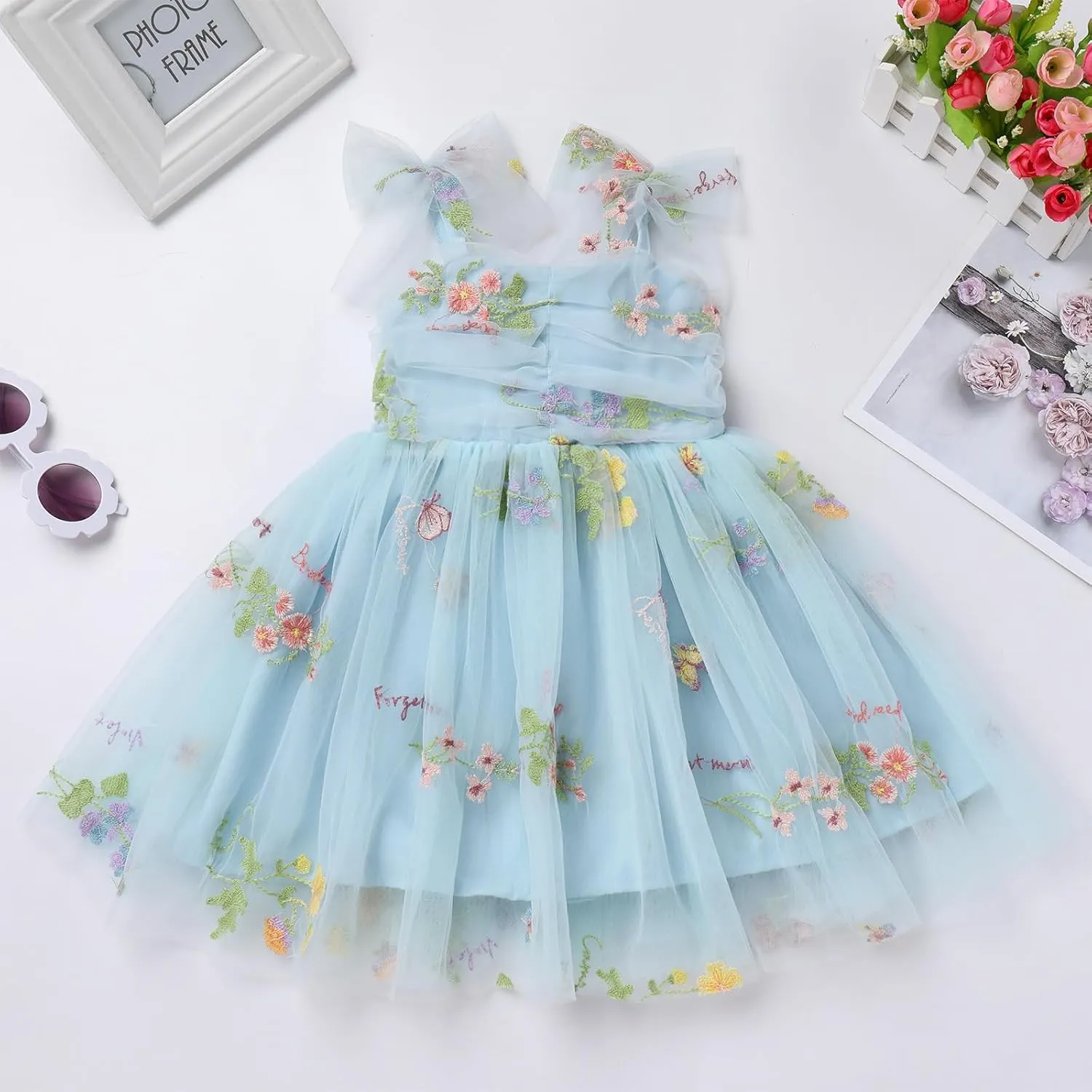 Toddler Baby Girl 1st Birthday Outfit Summer Sundress Clothes Rainbow Floral Tulle Tutu Dress Cake Smash Photoshoot
