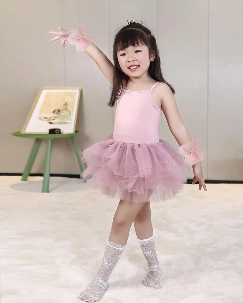 Toddler Girls Ballet Dress Toddler Dance Leotard Tutu with Shiny Tulle Ballerina Costume with Tulle Cuffs