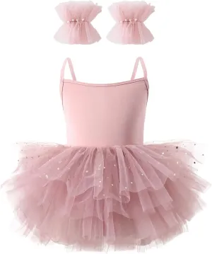 Toddler Girls Ballet Dress Toddler Dance Leotard Tutu with Shiny Tulle Ballerina Costume with Tulle Cuffs