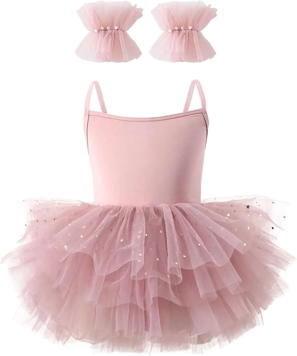 Toddler Girls Ballet Dress Toddler Dance Leotard Tutu with Shiny Tulle Ballerina Costume with Tulle Cuffs