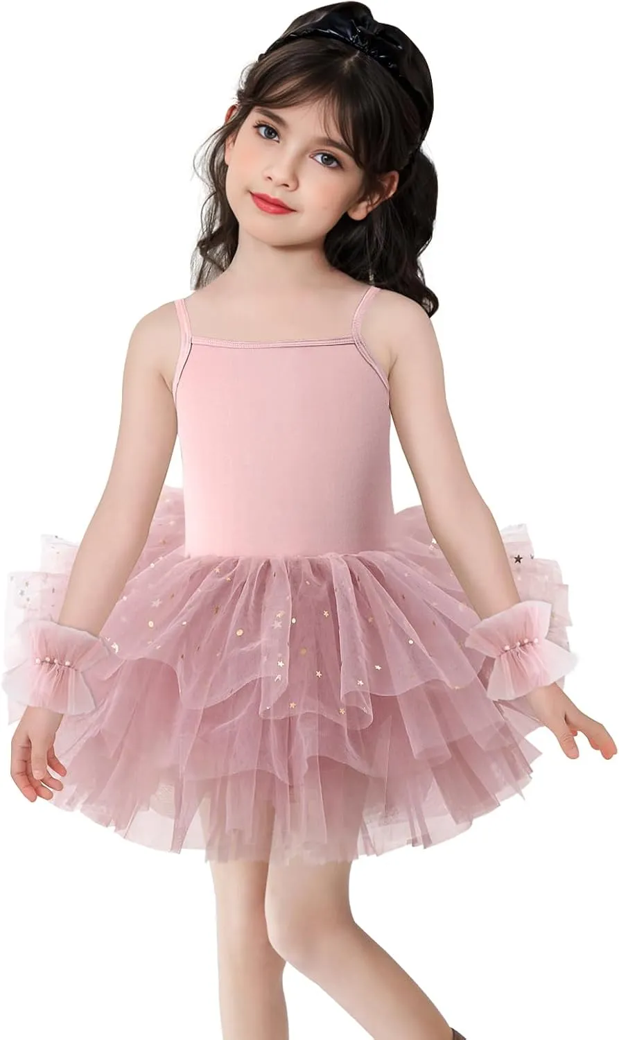 Toddler Girls Ballet Dress Toddler Dance Leotard Tutu with Shiny Tulle Ballerina Costume with Tulle Cuffs