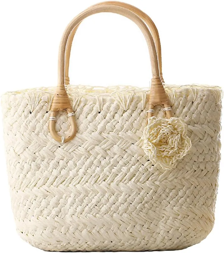 TONWHAR Handmade Cute Small Beach Tote Handbag Straw Woven Purse