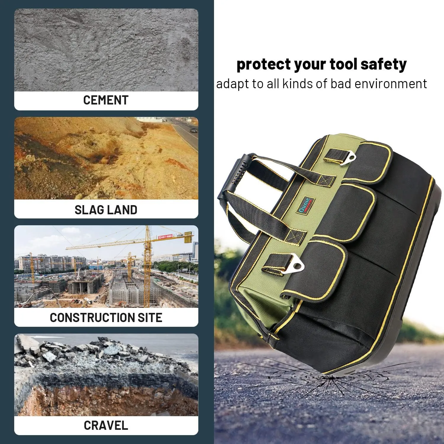 Tool Bag, Ounic 22 Inch Large Heavy Duty With Wide Mouth and Waterproof Strong Molded Base tool Organizer with Adjustable Shoulder Strap Specially Designed for Various Tools（Green)