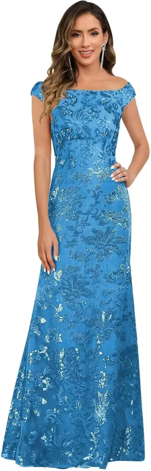 TORYEMY Sequin Mother of The Bride Dresses for Women Off The Shoulder Long Formal Evening Gown