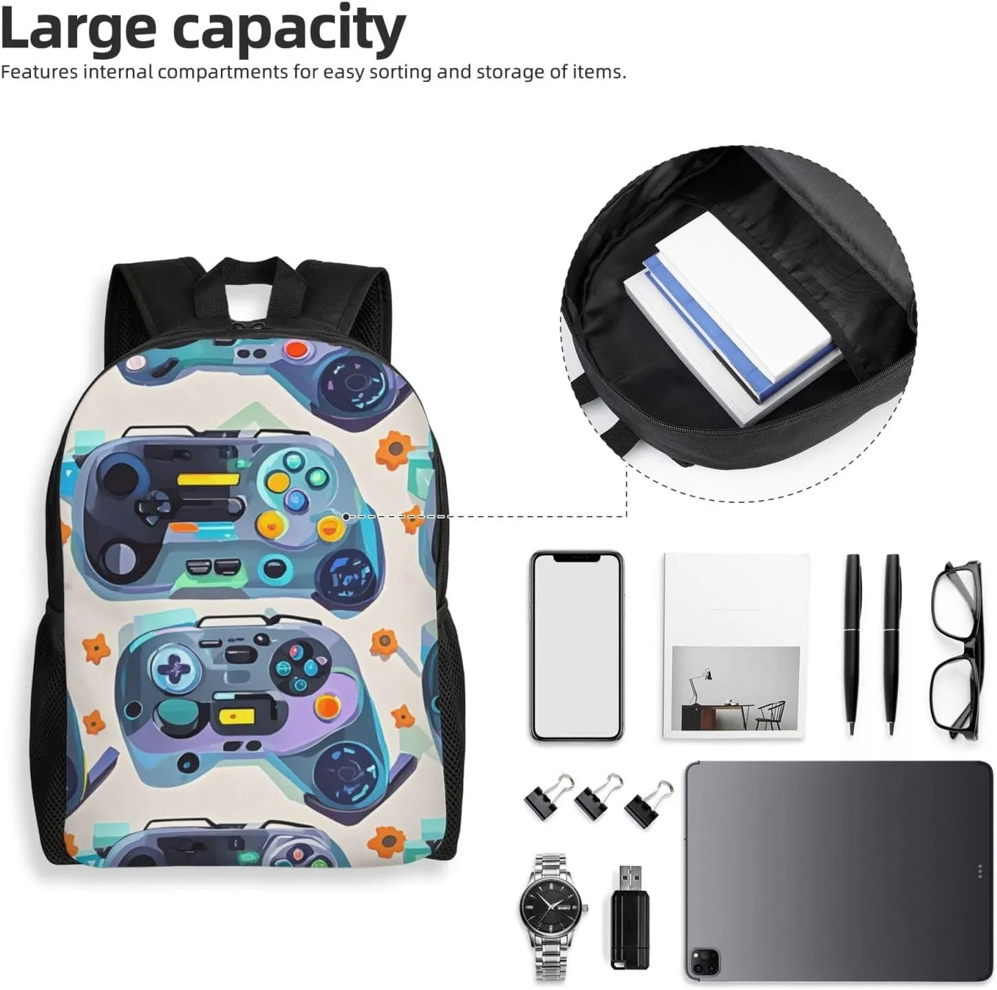 Travel Backpack for Women Men Lightweight 17 inch Laptop Bag Game Video Gaming Pattern Backpack Casual Daypack