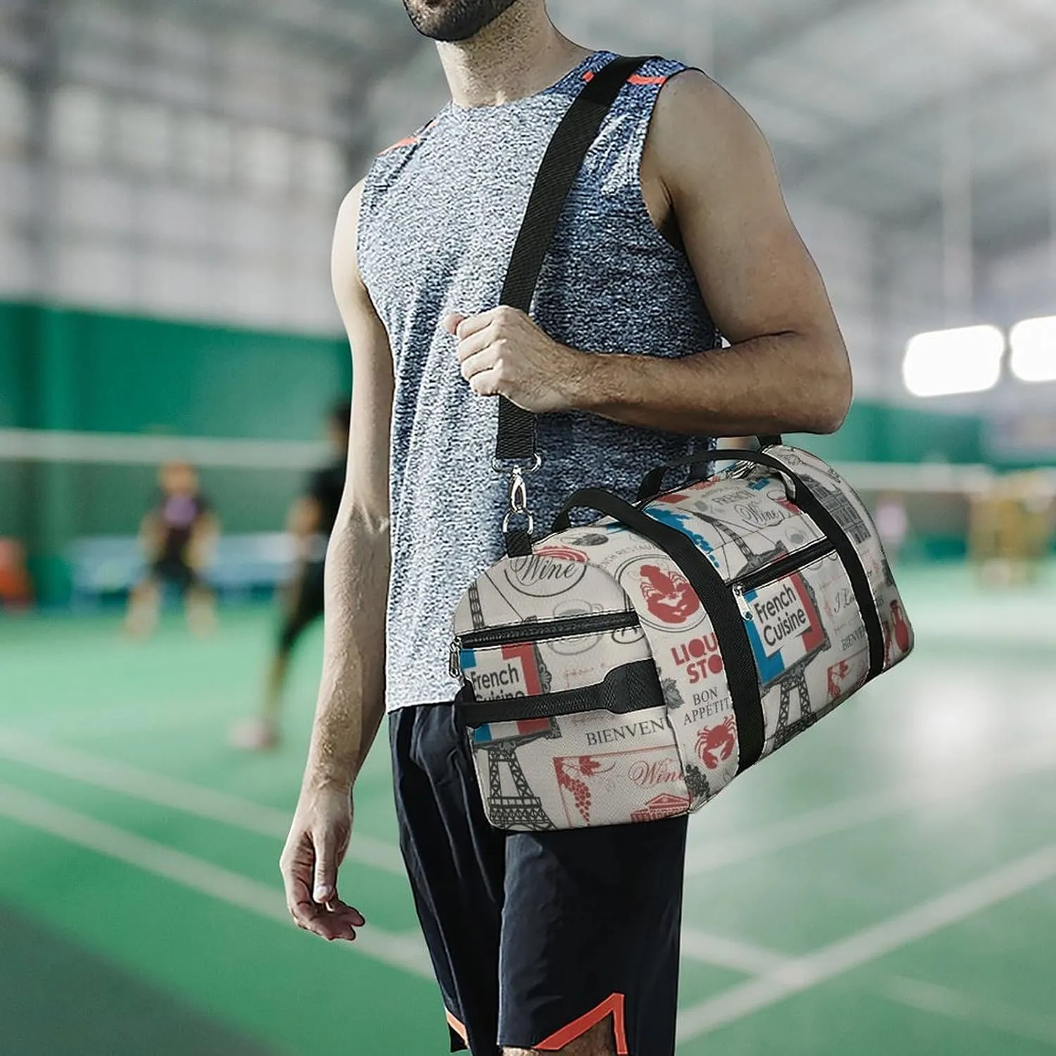 Travel Duffel Bag France Paris Theme with Shoe Compartment and Wet Pocket for Gym