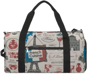 Travel Duffel Bag France Paris Theme with Shoe Compartment and Wet Pocket for Gym