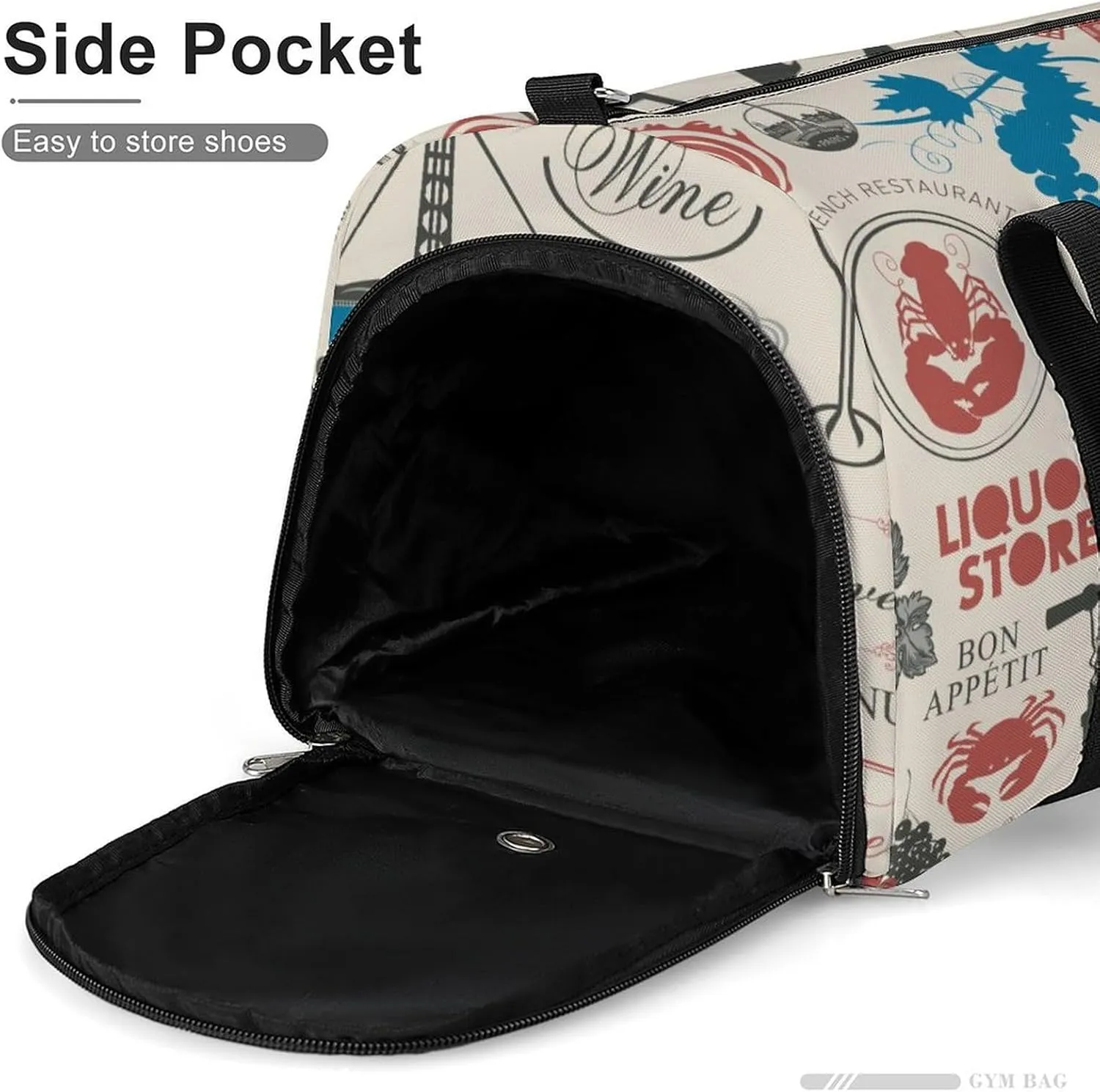 Travel Duffel Bag France Paris Theme with Shoe Compartment and Wet Pocket for Gym