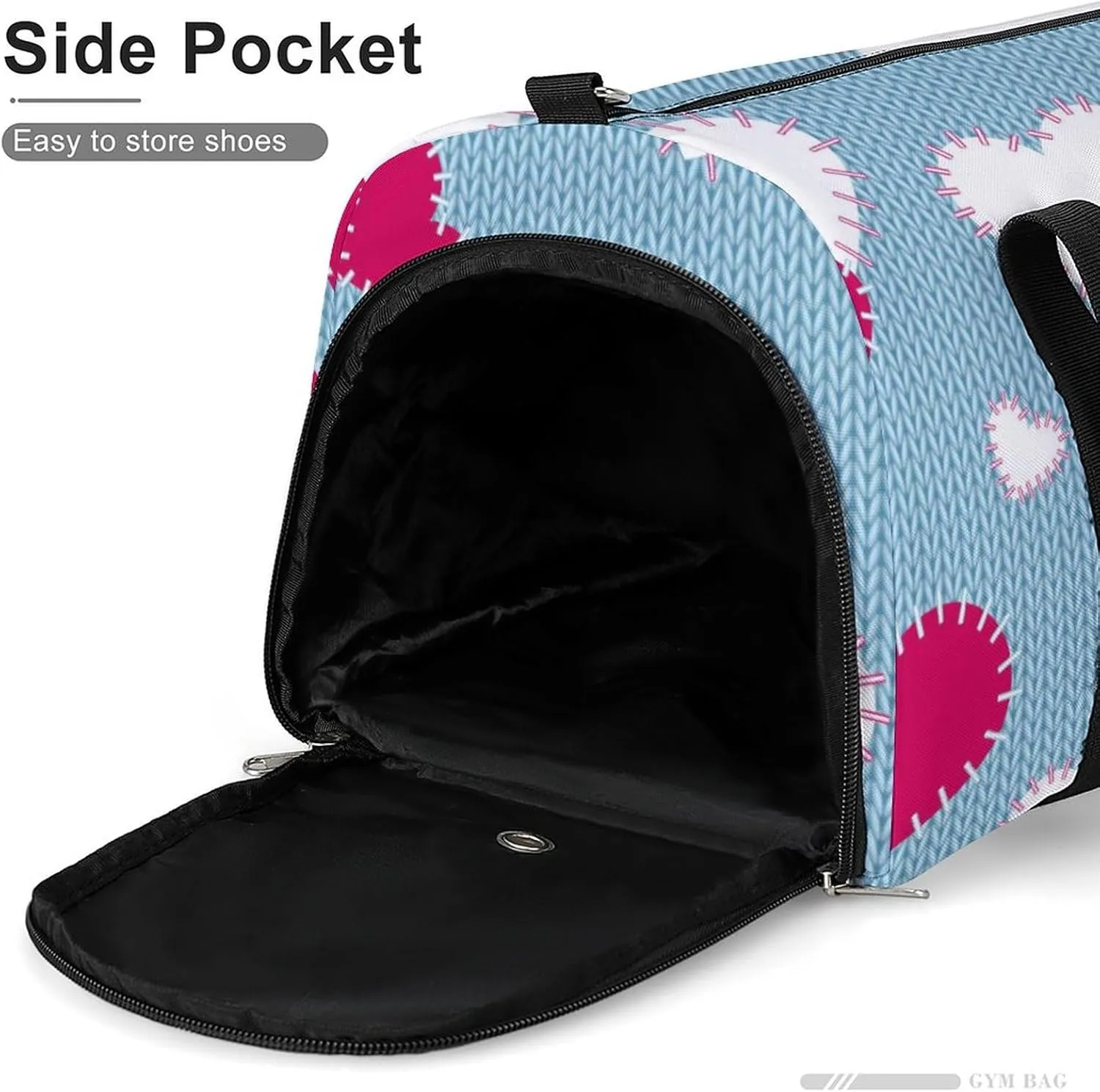 Travel Duffel Bag Hearts with Shoe Compartment and Wet Pocket for Gym