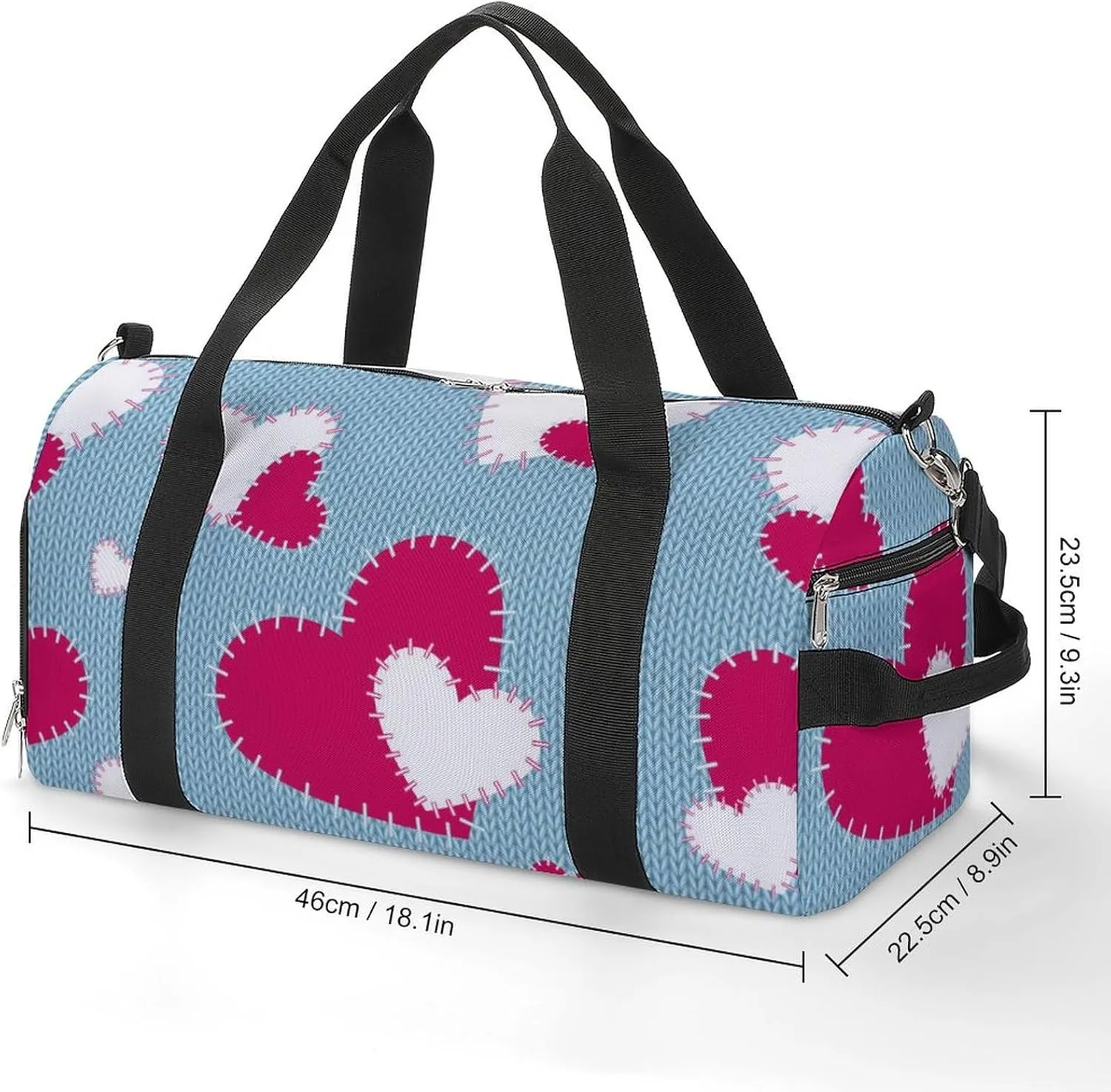 Travel Duffel Bag Hearts with Shoe Compartment and Wet Pocket for Gym