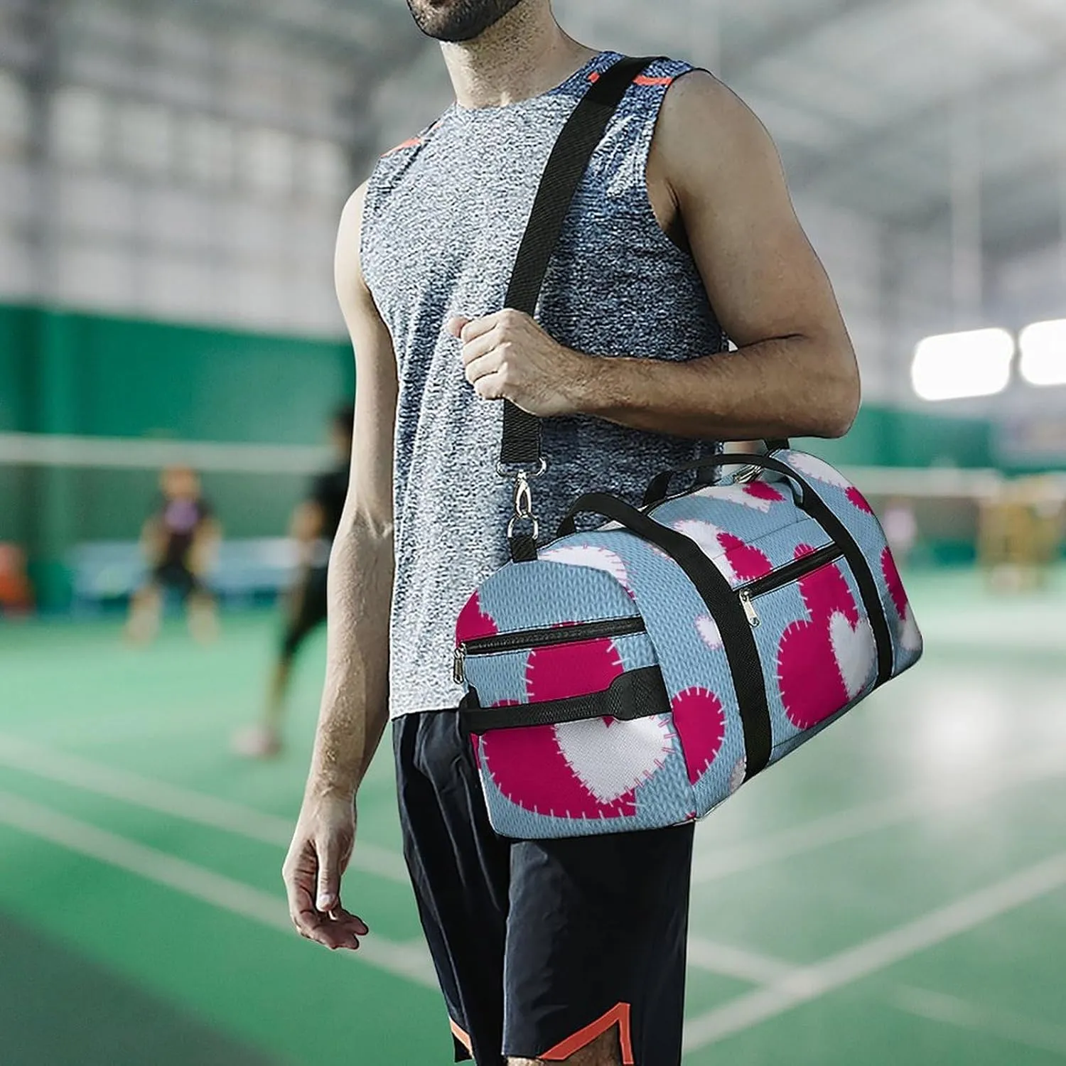 Travel Duffel Bag Hearts with Shoe Compartment and Wet Pocket for Gym