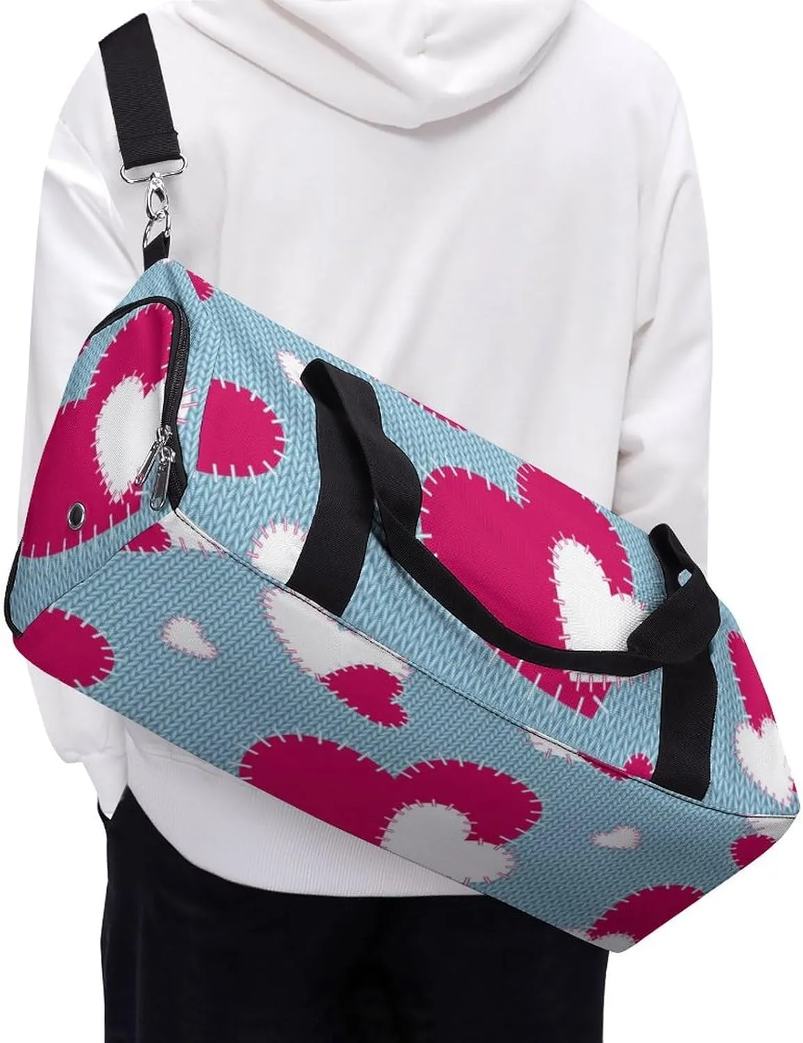 Travel Duffel Bag Hearts with Shoe Compartment and Wet Pocket for Gym