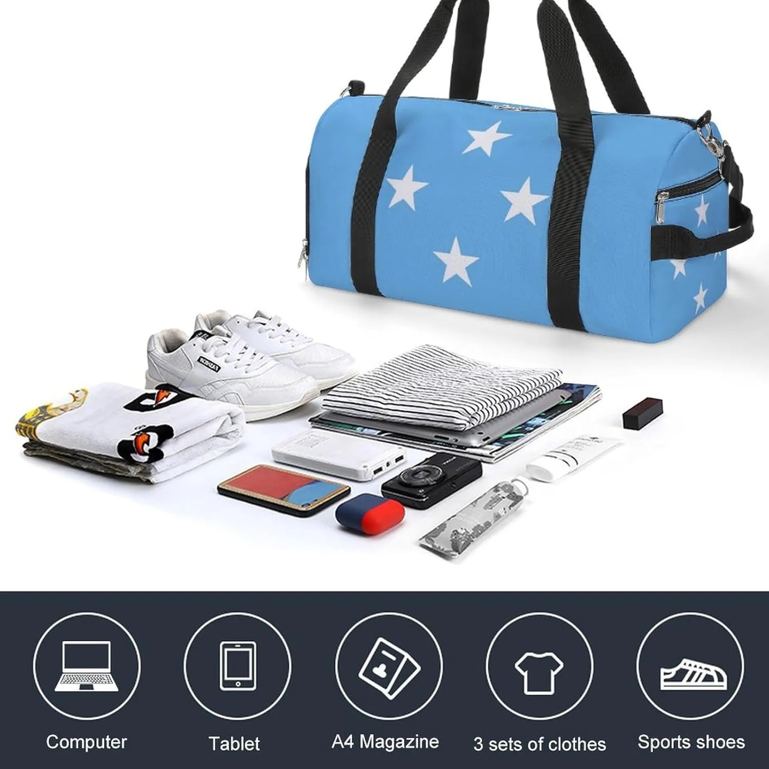 Travel Duffel with Micronesia Flag for Boys Girls Waterproof Shoe Compartment