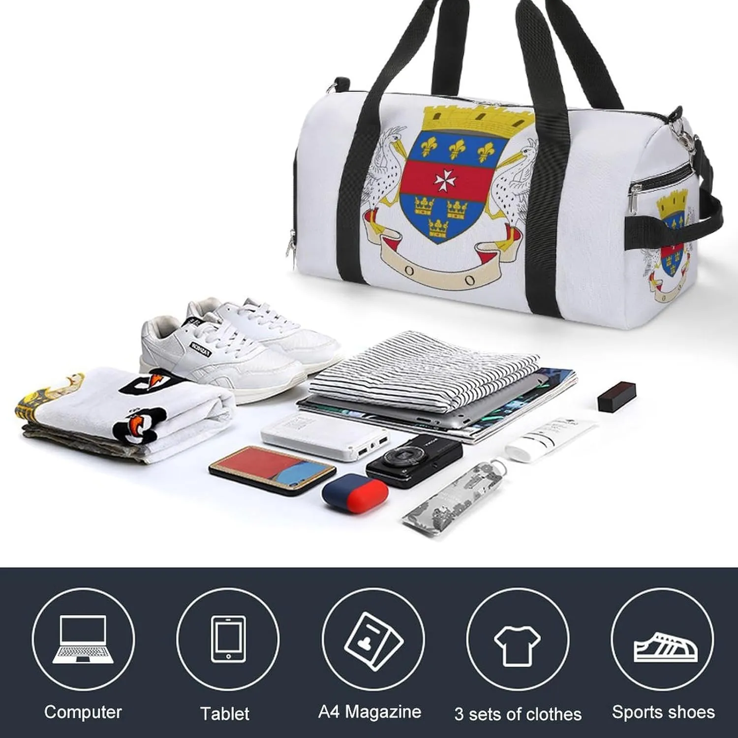 Travel Duffel with Saint Barthelemy Flag Shoe Compartment Gym Bag Waterproof Weekender for Yoga