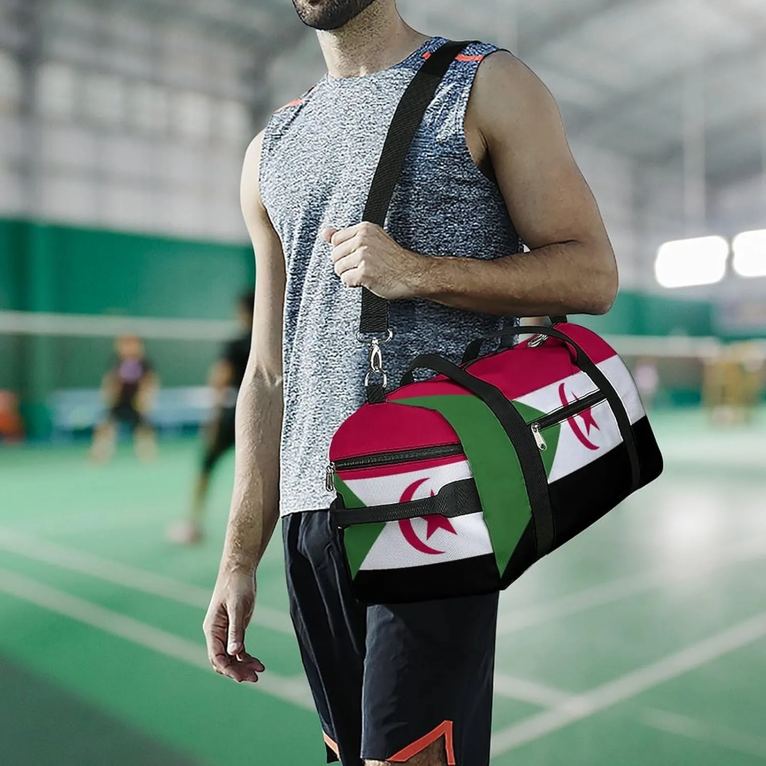 Travel Gym Bag with Western Sahara Flag for Men Women Weekender Shoe Compartment