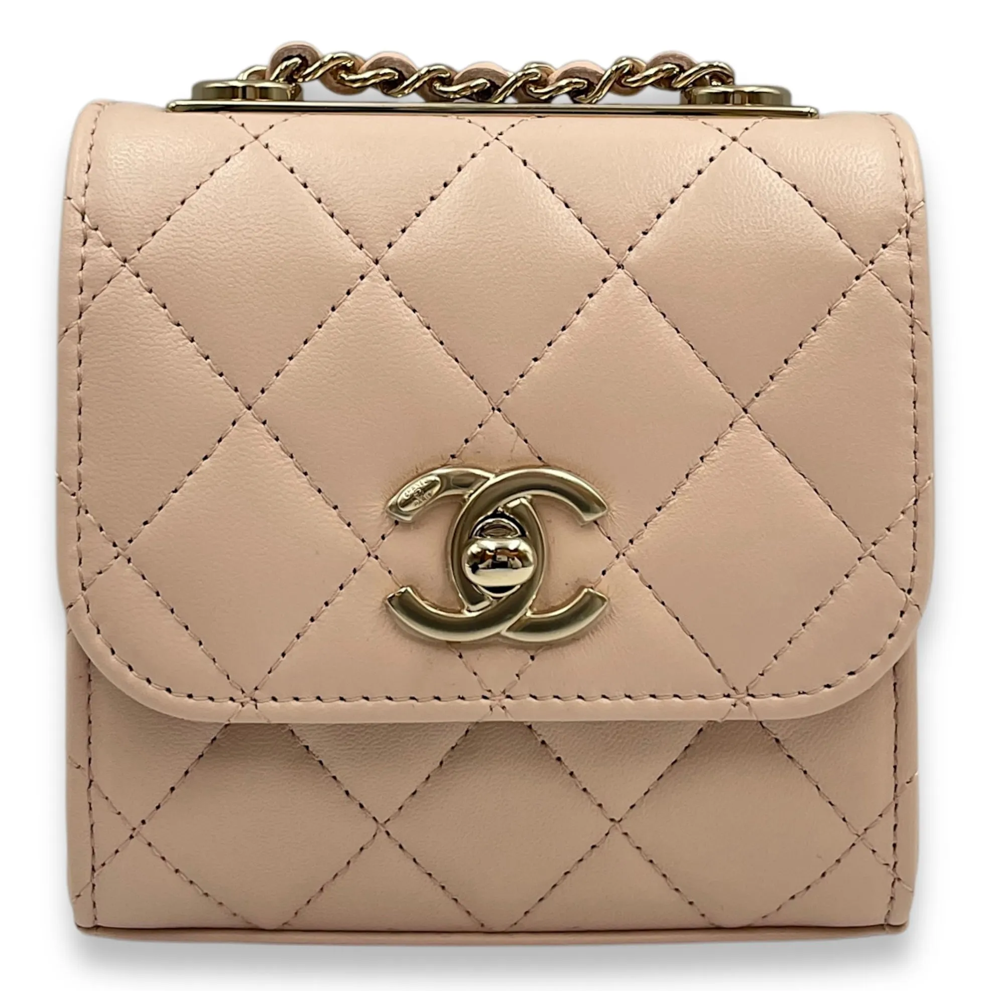 Trendy CC MIni Pastel Pink Vanity Bag in Lambskin, Gold hardware
