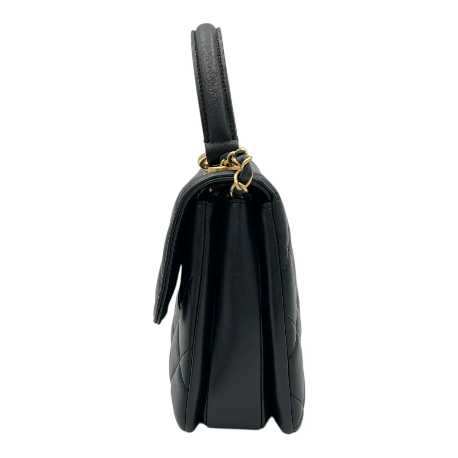 Trendy CC Top Handle Bag Black in Lambskin, Gold hardware