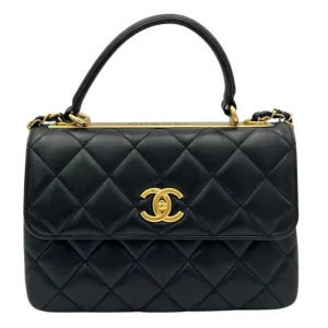 Trendy CC Top Handle Bag Black in Lambskin, Gold hardware