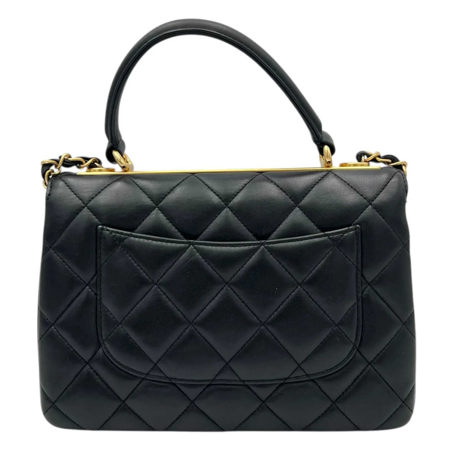 Trendy CC Top Handle Bag Black in Lambskin, Gold hardware