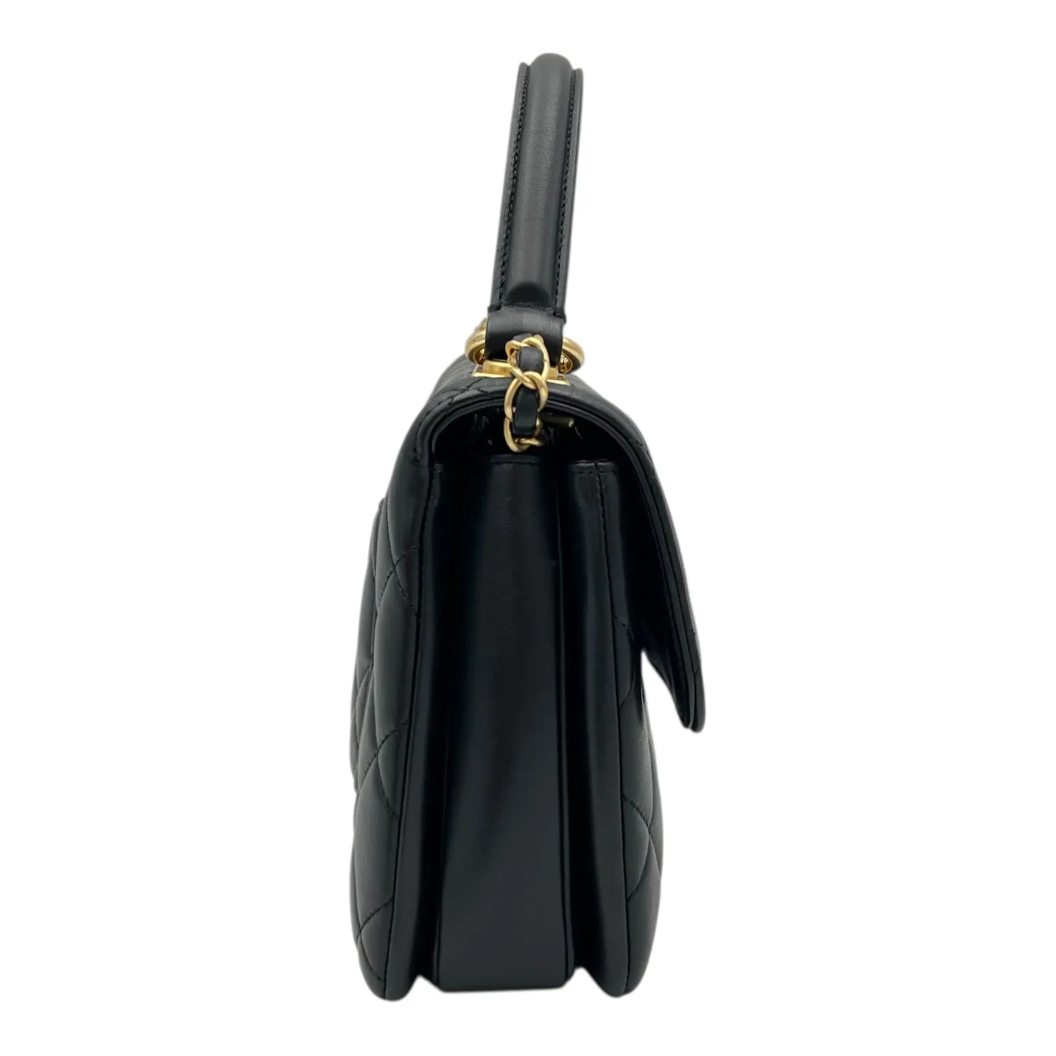 Trendy CC Top Handle Bag Black in Lambskin, Gold hardware