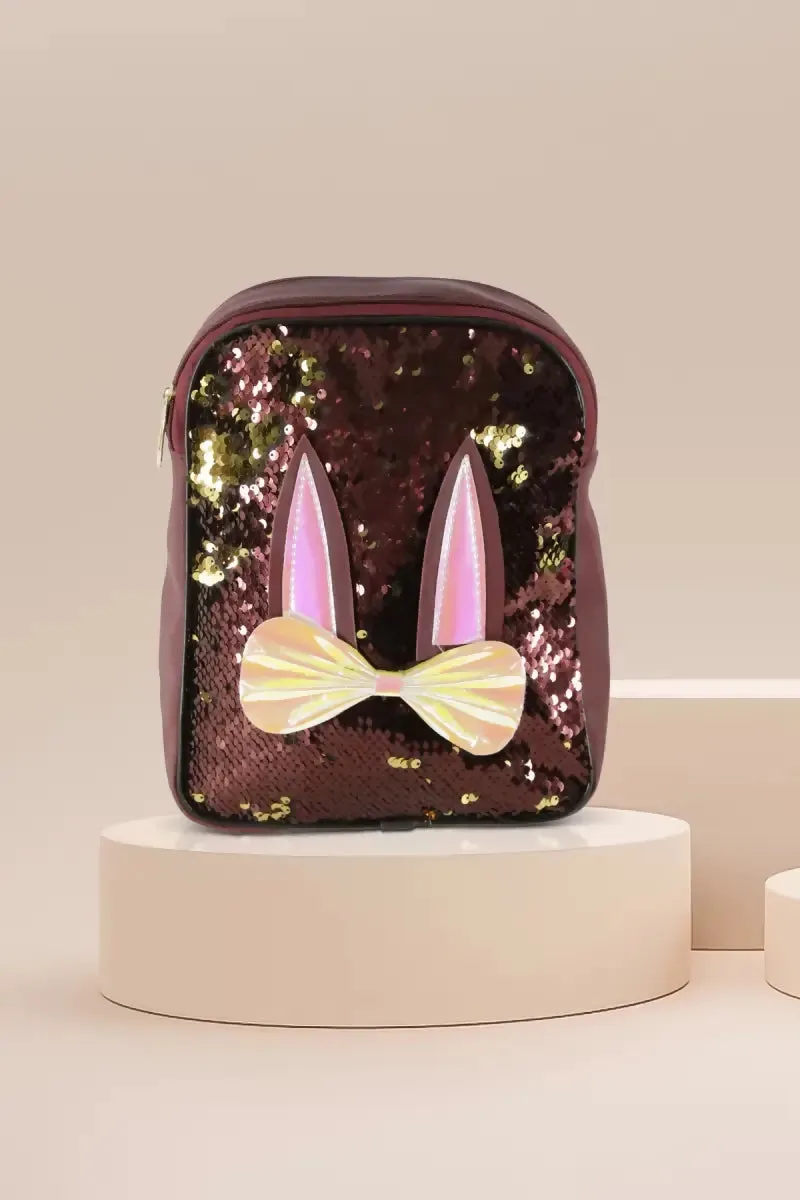 Trendy Reversable Sequin Mini Backpack for Girls - Marron with gold