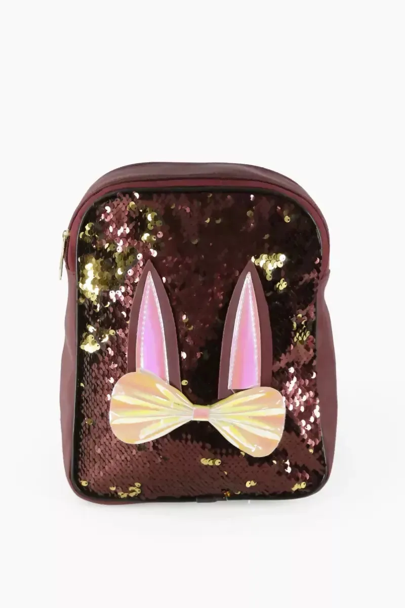 Trendy Reversable Sequin Mini Backpack for Girls - Marron with gold