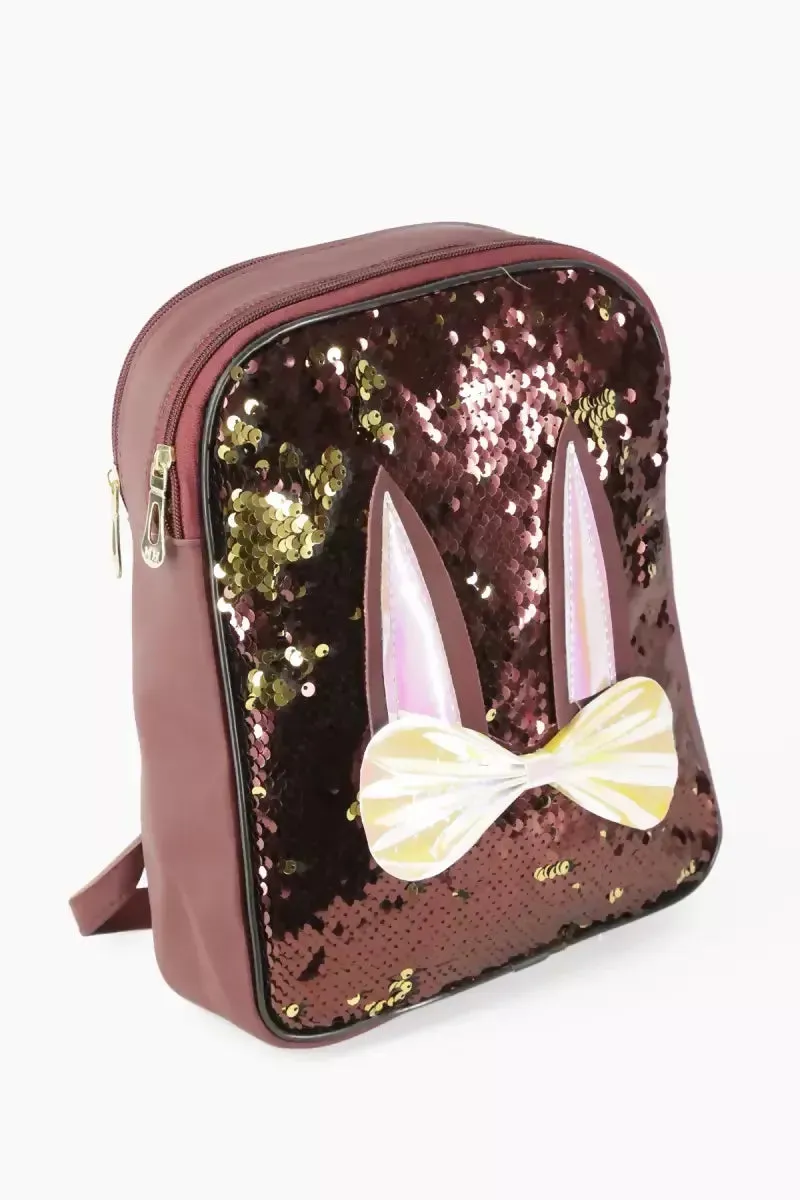 Trendy Reversable Sequin Mini Backpack for Girls - Marron with gold