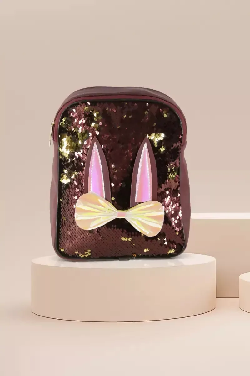 Trendy Reversable Sequin Mini Backpack for Girls - Marron with gold