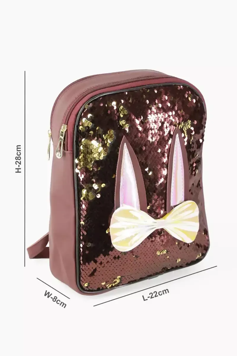 Trendy Reversable Sequin Mini Backpack for Girls - Marron with gold