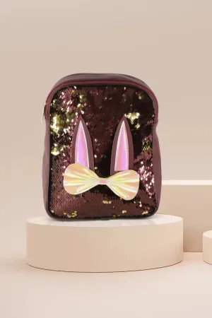 Trendy Reversable Sequin Mini Backpack for Girls - Marron with gold