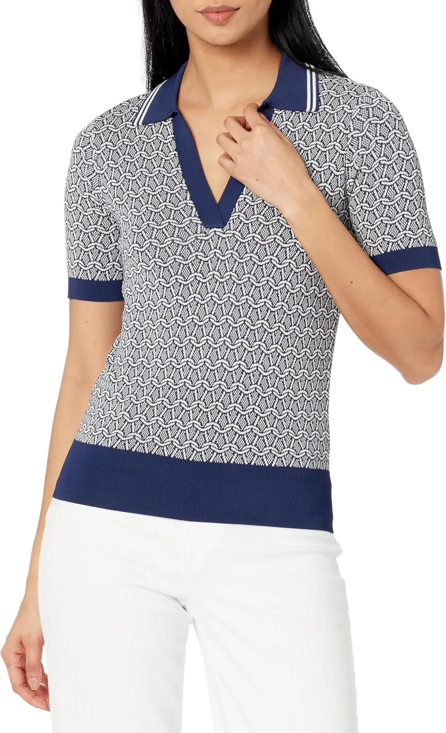 Trina Turk Women's Collared Short Sleeve Sweater