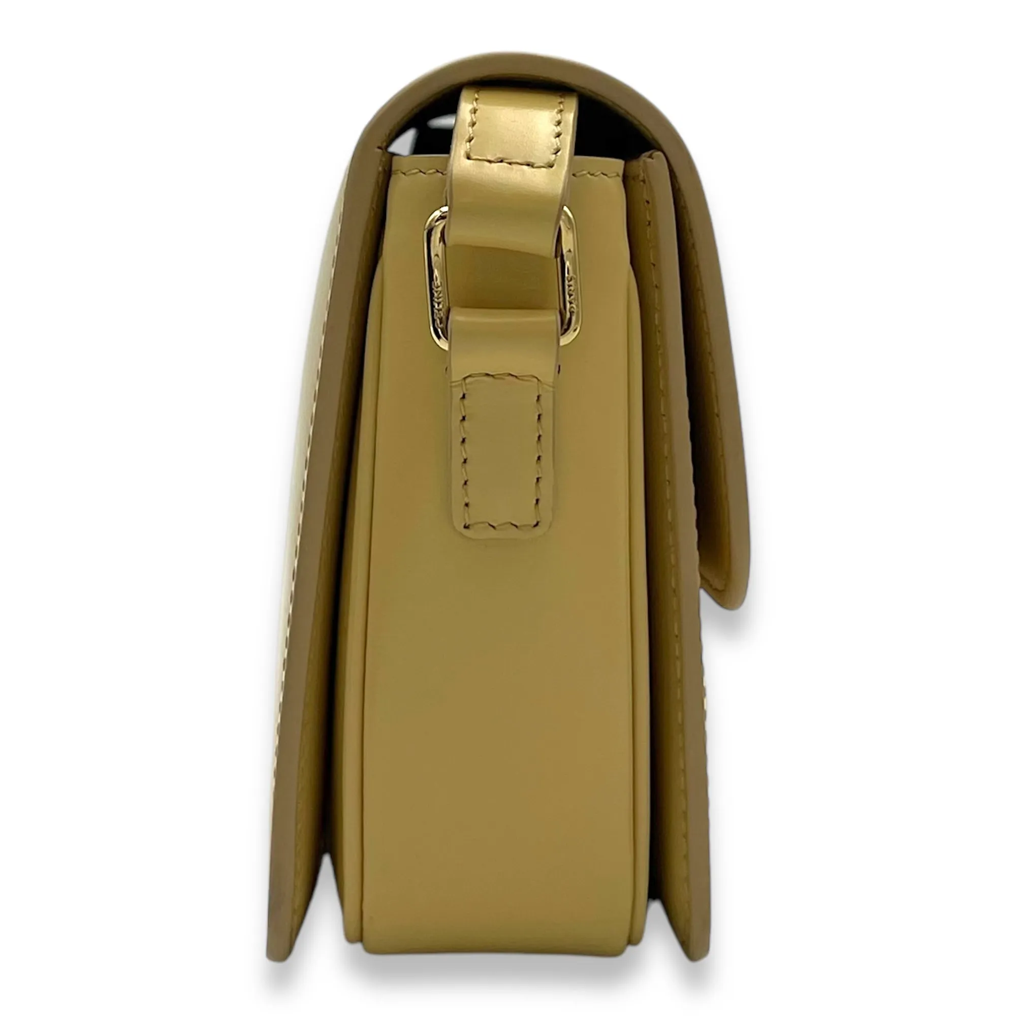 Triomphe Crossbody Bag Teen Yellow in Calfskin, Gold hardware