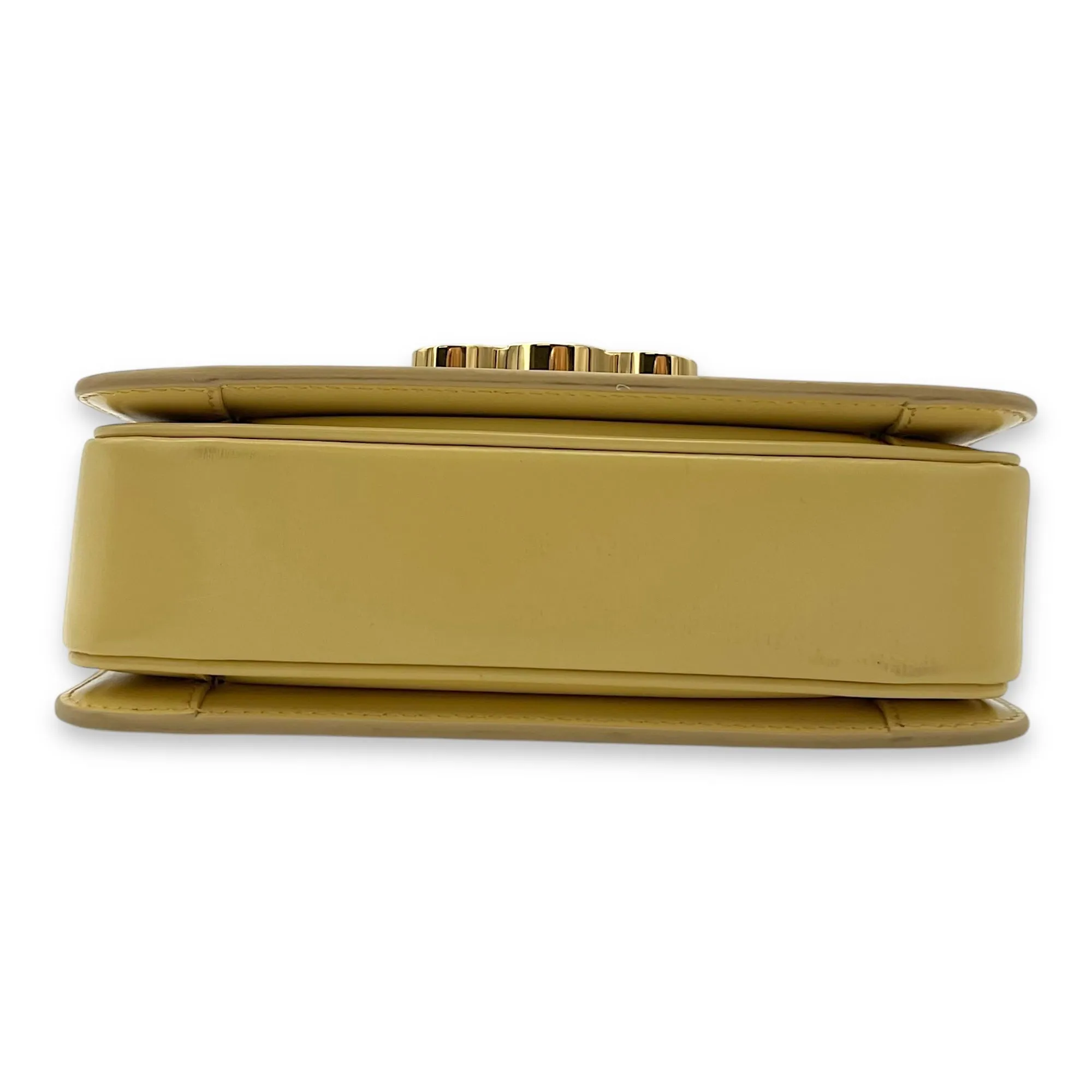 Triomphe Crossbody Bag Teen Yellow in Calfskin, Gold hardware
